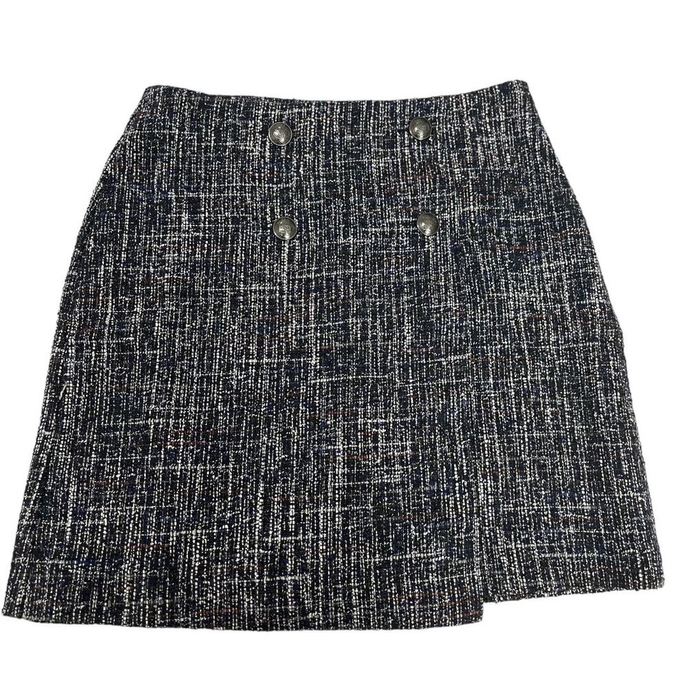 Ann Taylor Loft Womens Blue Wool Blend Tweed Faux Wrap Skirt Size 4